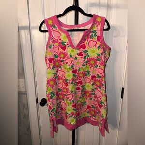 Vintage Lilly Pulitzer Size Medium Terrycloth Pink and Green Floral Tank Top